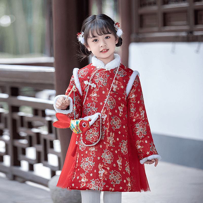 【前兔】女童旗袍冬季拜年服兔子夹棉