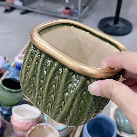 陶瓷20CM以下D80绿色方盆