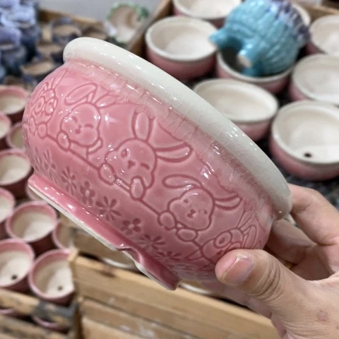 陶瓷20CM以下粉色兔子拼盘