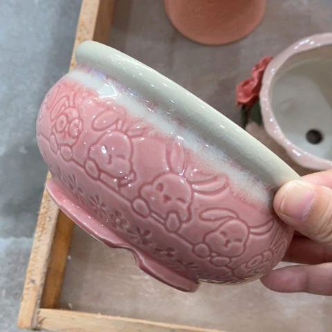 陶瓷20CM以下粉色兔子拼盘