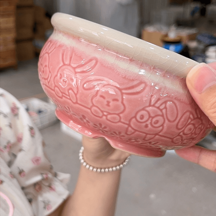 陶瓷20CM以下粉色兔子拼盘