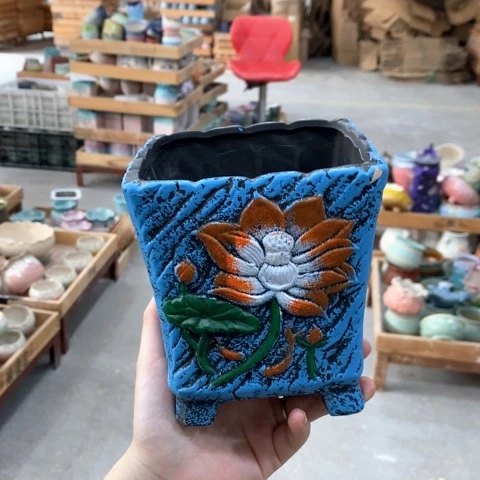 陶瓷20CM以下326蓝色荷花