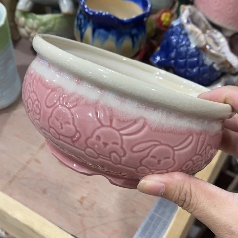 陶瓷20CM以下粉色兔子拼盘