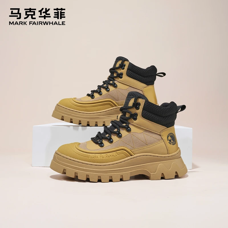 马克华菲男鞋2024新款男士户外美式耐磨大黄靴真皮增高马丁靴男款