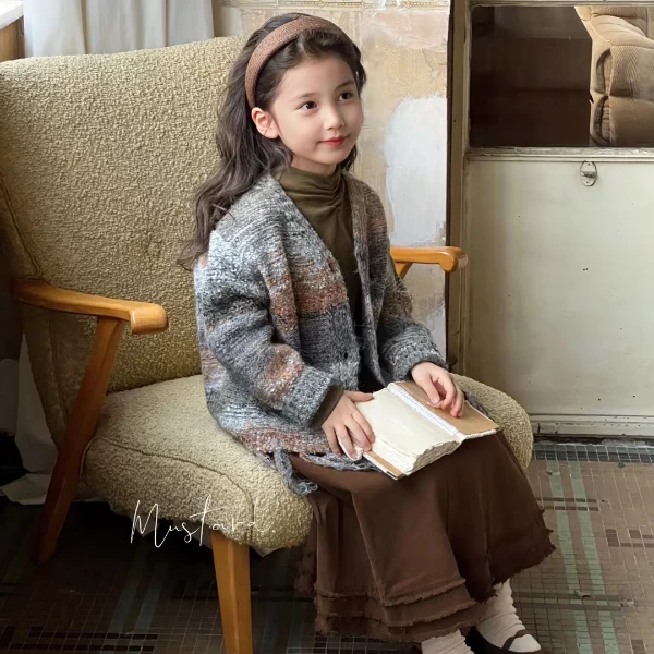 TLL-8627-儿童秋季针织流苏开衫毛衣