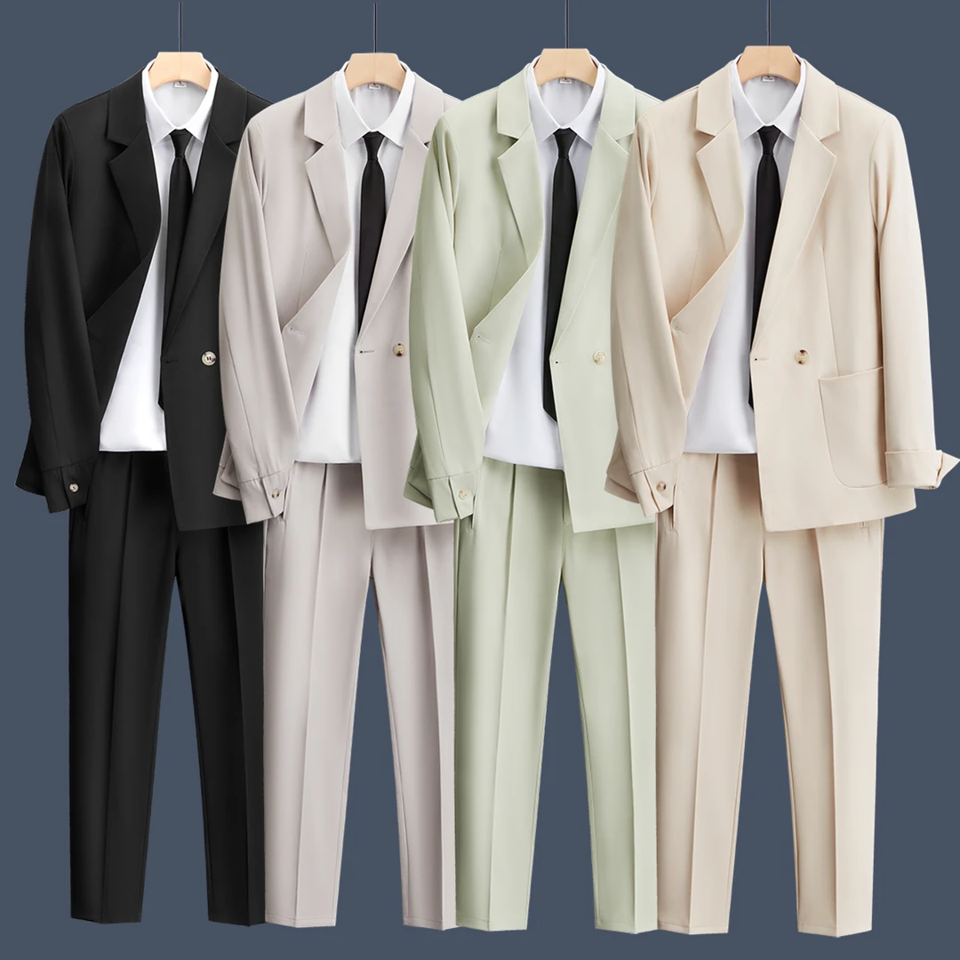 休闲西装套装男士韩版轻熟痞帅西服西裤衬衫一套搭配衣服春秋商务