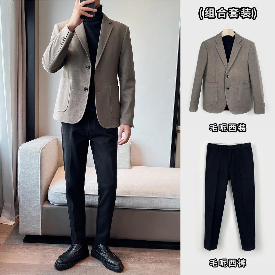 【两件套=加厚星空呢西装+长裤】冬季潮男士西服修身小西装男套装