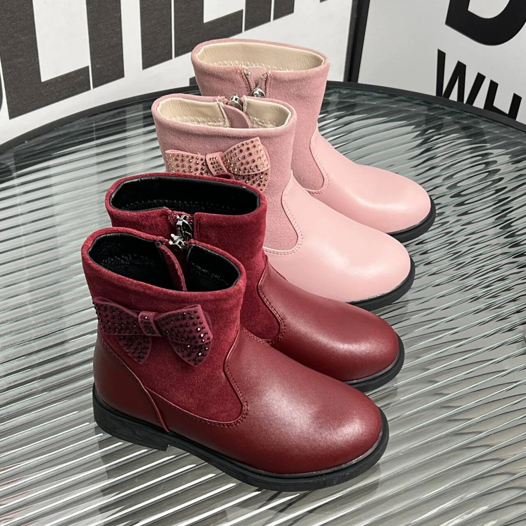 27-38码断码儿童时尚百搭软底防滑透气蝴蝶结马丁靴（兄妹猫2）8008