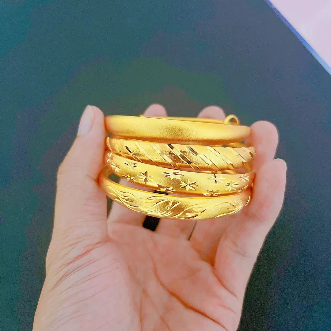 铜合金手镯 喷砂加厚宽版龙凤满天星流星雨光面镯子