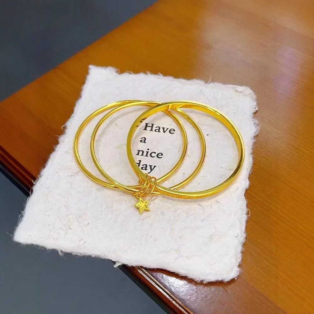铜合金手镯 新版三生三世幸运星素圈手镯三圈手环5201314女士百搭