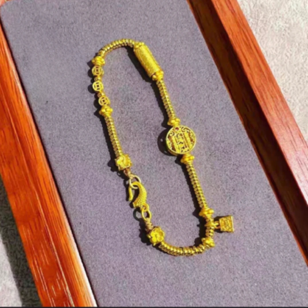 铜合金手链 复古财神盘缠手链黄色首饰金色饰品女气质百搭时尚