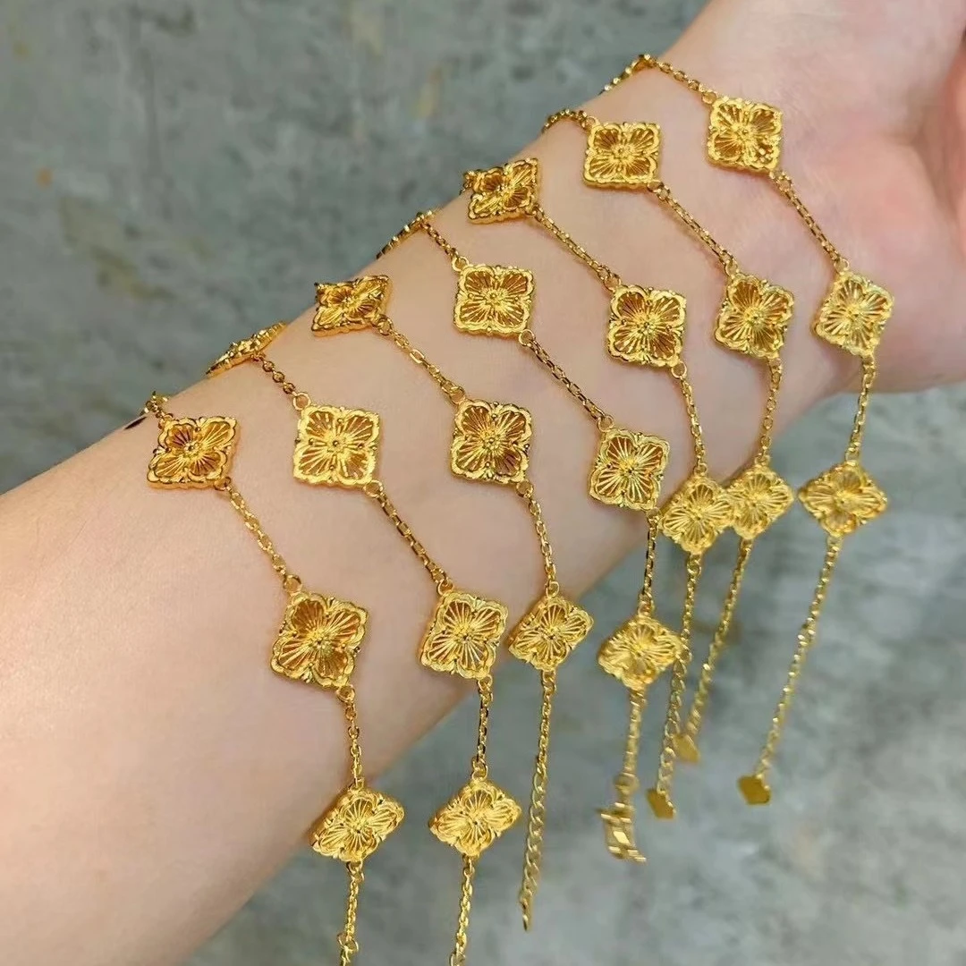 铜合金手链 花丝四叶草手链掐丝四叶花手链