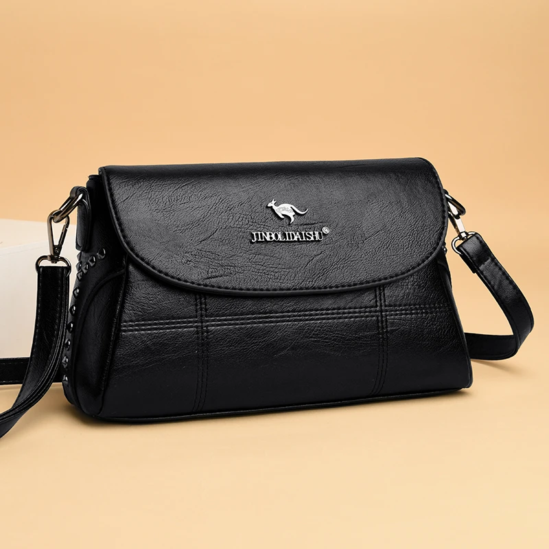 妈妈包女包单肩斜挎百搭包真皮质感拼接休闲双肩带水洗皮