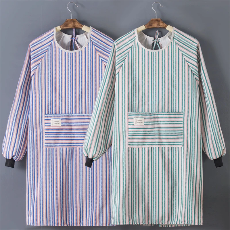 罩衣长袖外套大人女时尚家用厨房围裙工作服春秋反穿衣可以印logo