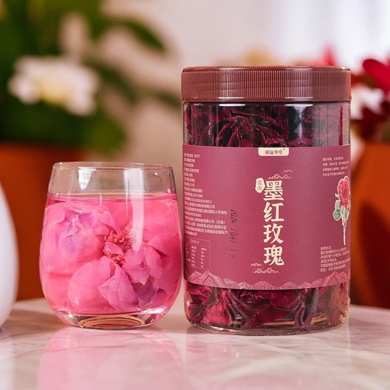 精选云南冻干墨红玫瑰花茶食用重瓣红玫瑰罐装大朵花冠茶无碎花