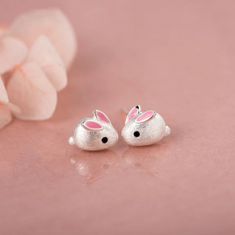 925银耳饰 金美澳小兔子耳钉可爱甜美女学生动物生肖兔耳环小众