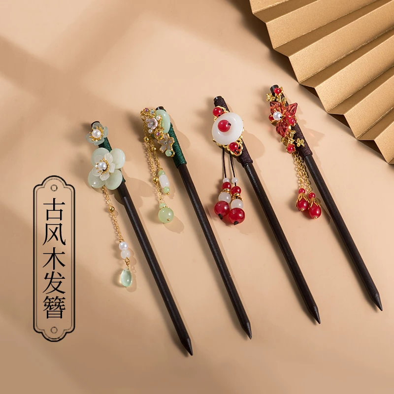 金美澳 非金属木质发饰 复古流苏步摇女发簪盘发古风簪子超仙气质