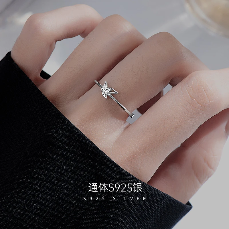 925银戒指 金美澳千纸鹤简约轻奢指环开口刻字气质时尚精致网红
