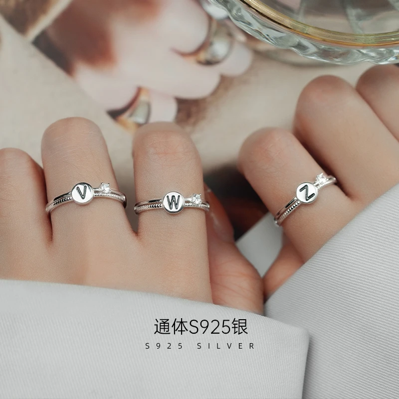 925银戒指 小众开口设计字母姓氏戒指女2024新款潮轻奢情侣款指环