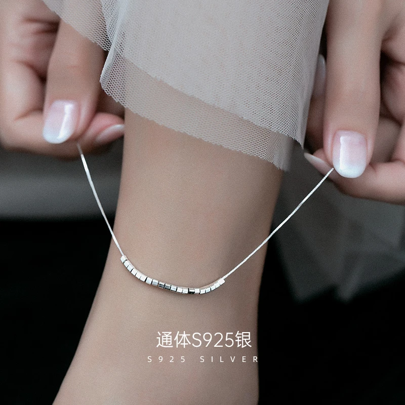 925银脚链 金美澳小方块脚链女性感2023年新款潮冷淡风时尚百搭