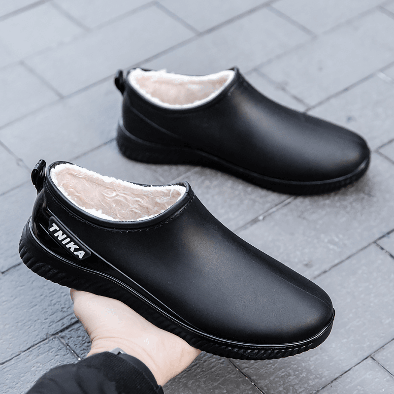 加绒保暖男士雨鞋低帮冬季时尚雨靴一体绒厨房防滑防水鞋水靴胶鞋