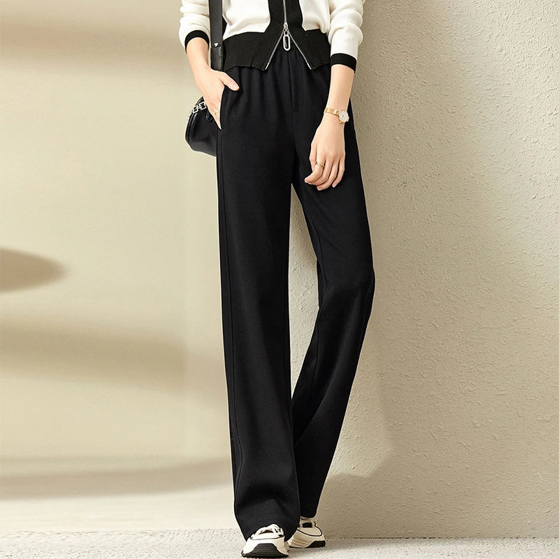 【尚都比拉】显瘦舒适通勤松紧腰针织休闲阔腿长裤-43685