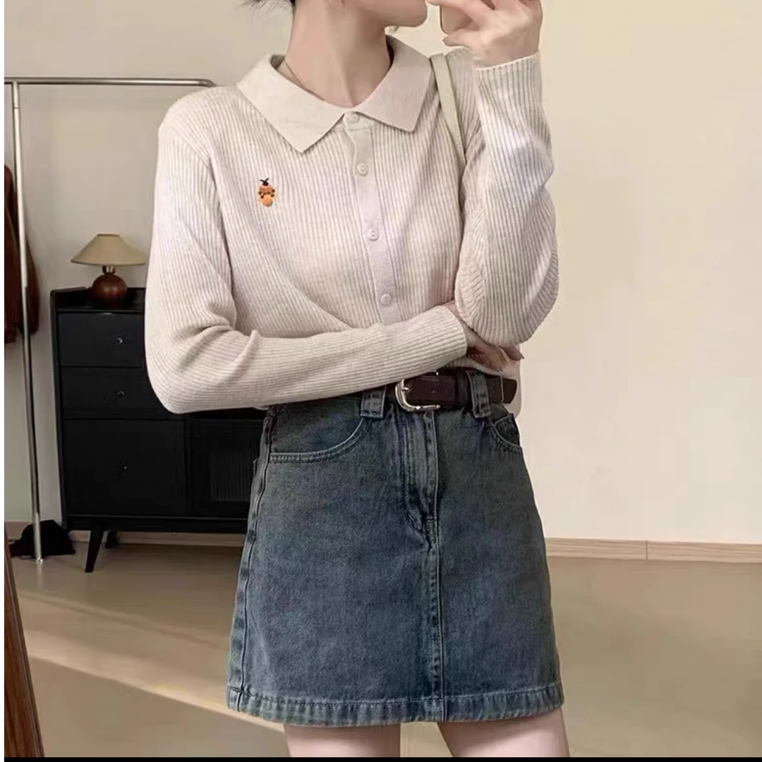 精纺POLO领小瓢虫刺绣针织长袖