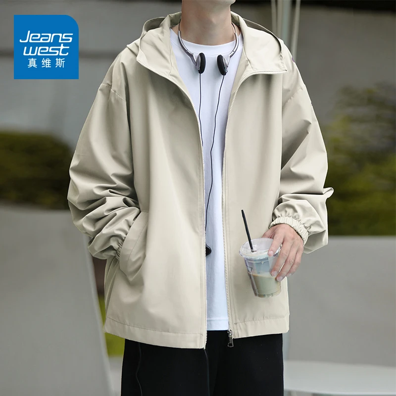 真维斯春秋季帅气连帽夹克衫男士潮流百搭休闲外套户外运动上衣服