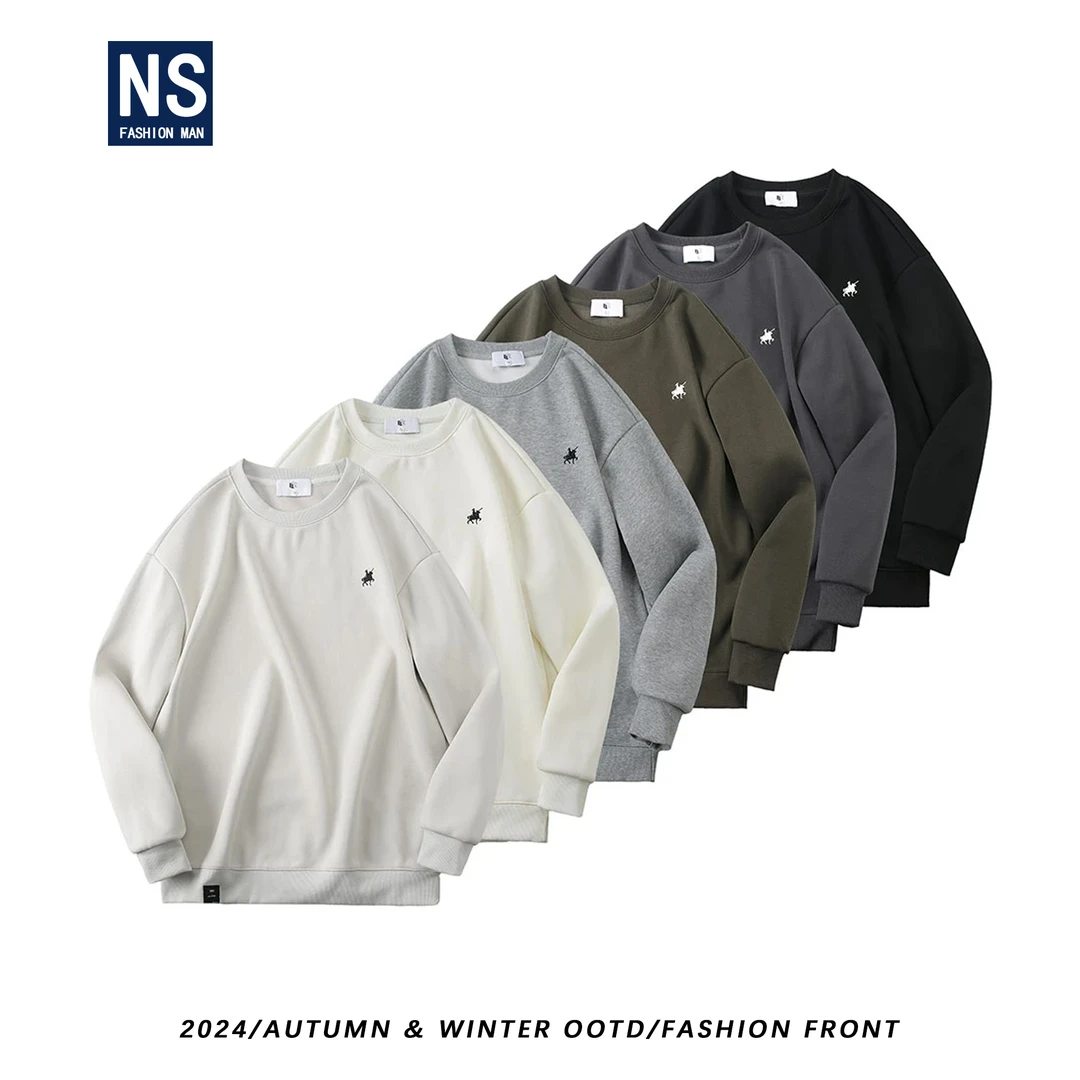 【NS】冬季高奢加绒加厚刺绣骑士标宽松简约休闲亲肤圆领卫衣82107