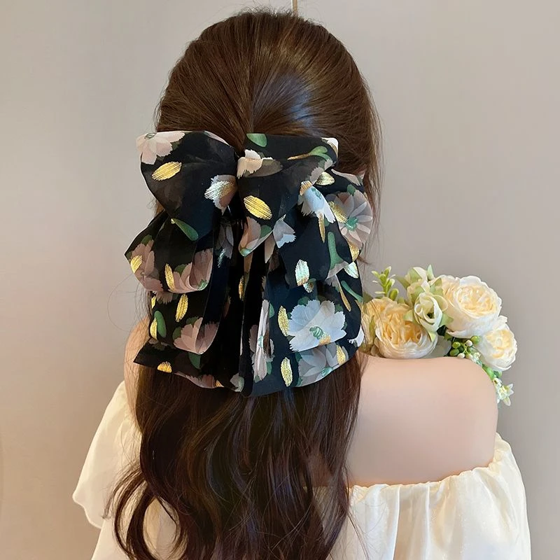 温柔显脸小后脑勺盘发夹肌理感雪纺纱抓夹发饰女气质网红法式简约