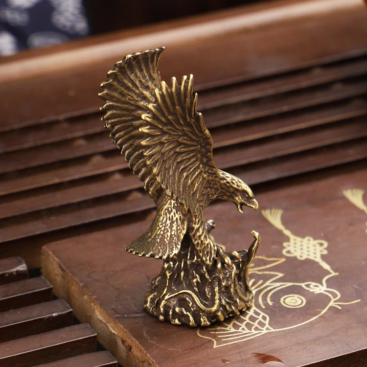 实心纯铜飞黄腾达老鹰黄铜工艺复古工艺品桌面公司开店桌面铜摆件