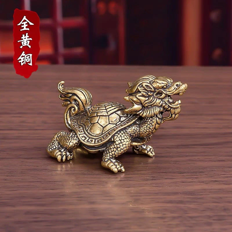 纯铜八卦龙龟手把件霸下小摆件茶宠家居客厅办公室装饰工艺品