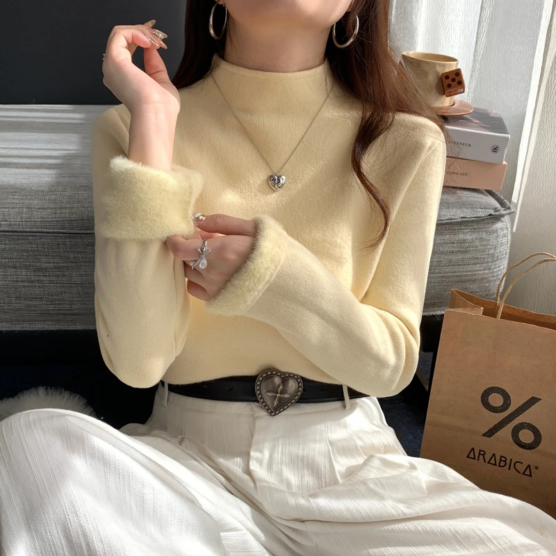 奶fufu加厚一体水貂绒软糯毛衣针织打底衫女冬季立领修身保暖上衣
