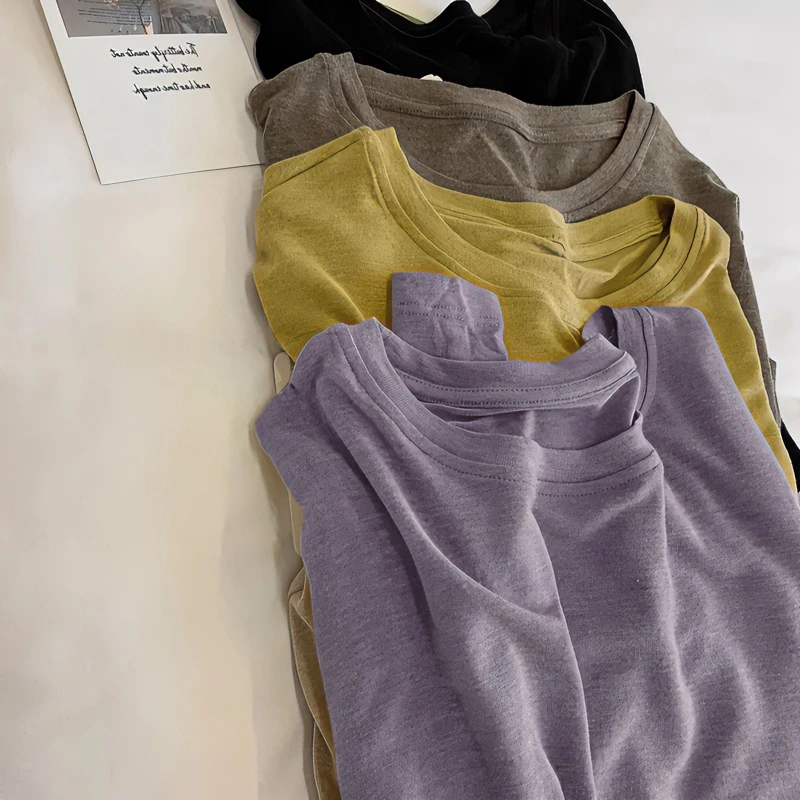 软糯面膜T恤女长袖春秋季2025新款洋气香芋紫色上衣内搭打底纯色