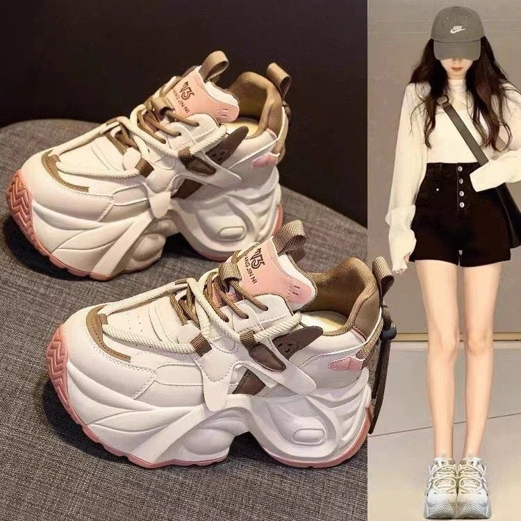 H-老爹鞋女2024年夏季新款透气百搭厚底松糕鞋子内增高女鞋