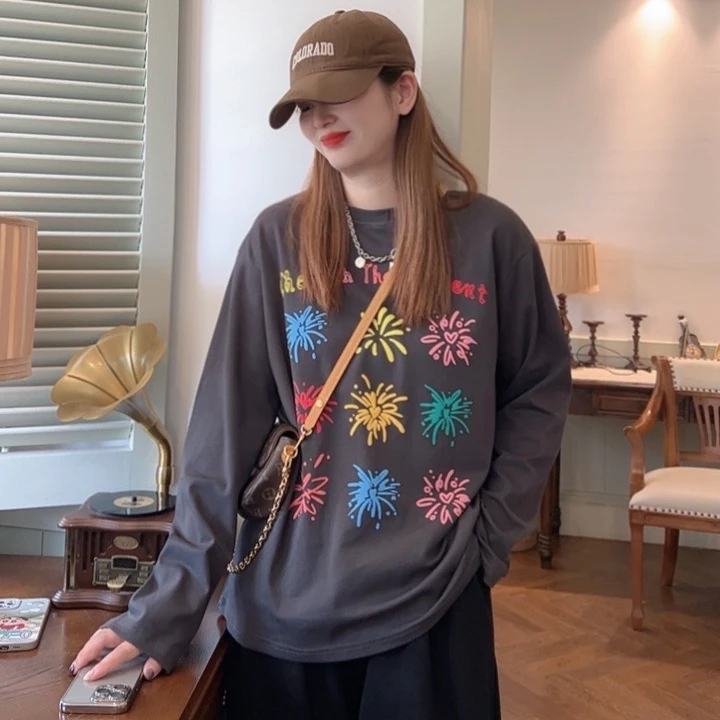 【星空】2024小众设计师秋季新款时尚宽松圆领印花休闲百搭长袖T