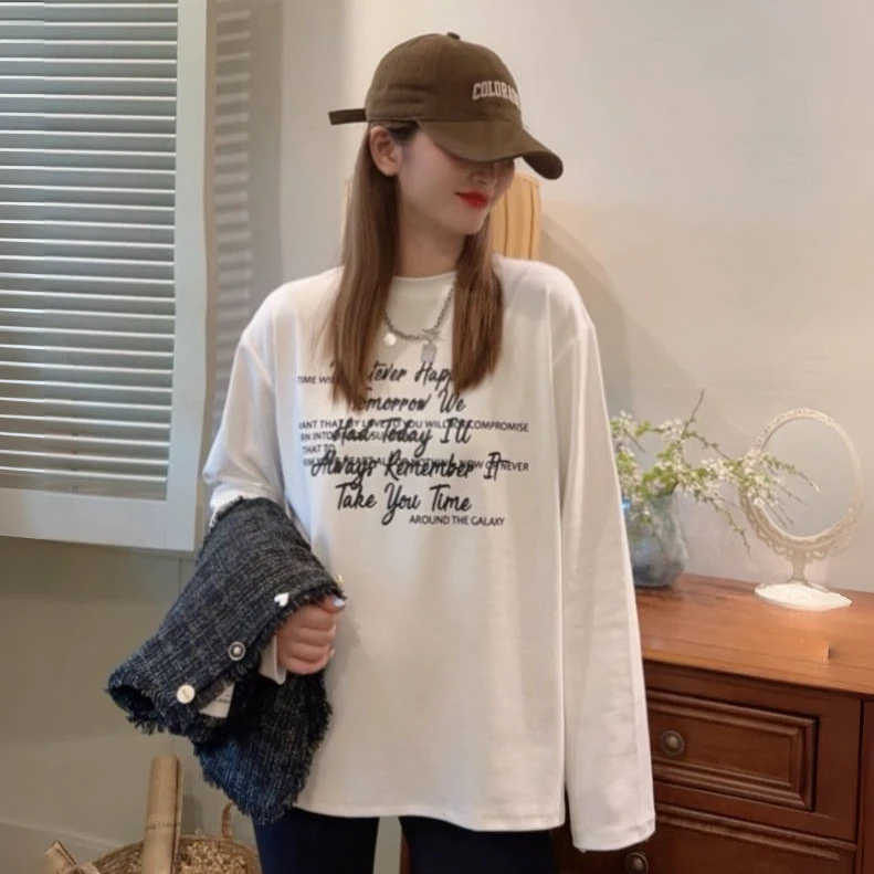 【字母长袖】2024秋季设计师新款时尚宽松圆领印花休闲百搭长袖T