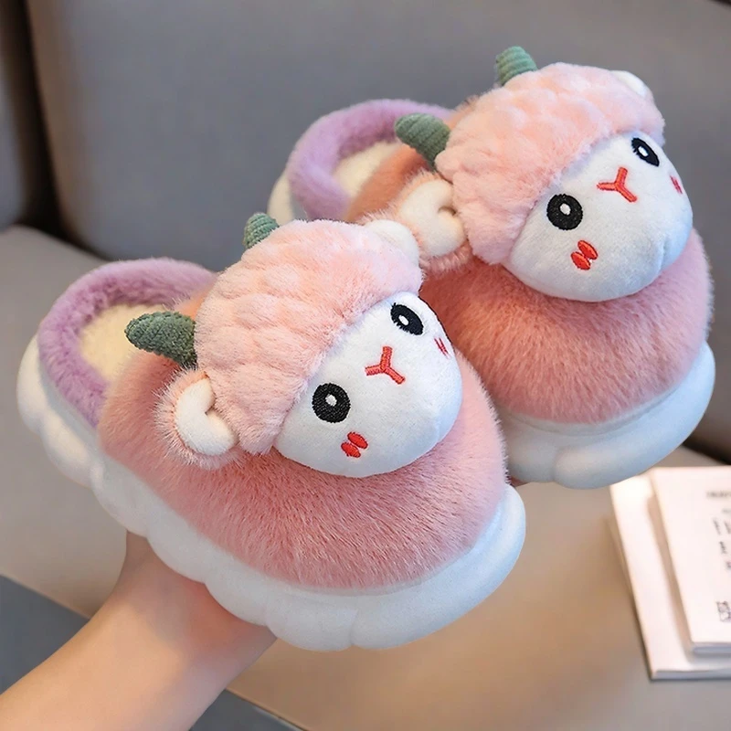 儿童棉拖鞋冬季男女童卡通厚底保暖加厚包跟防滑宝宝保暖毛毛拖鞋