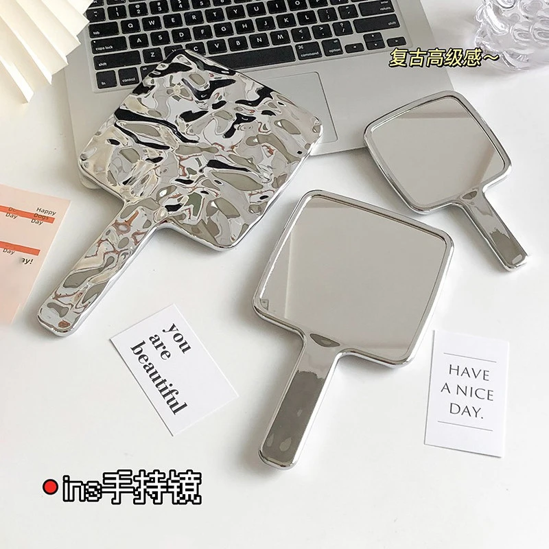 水波纹化妆镜手持镜便捷化妆小镜子复古家用随身镜随身便携优品