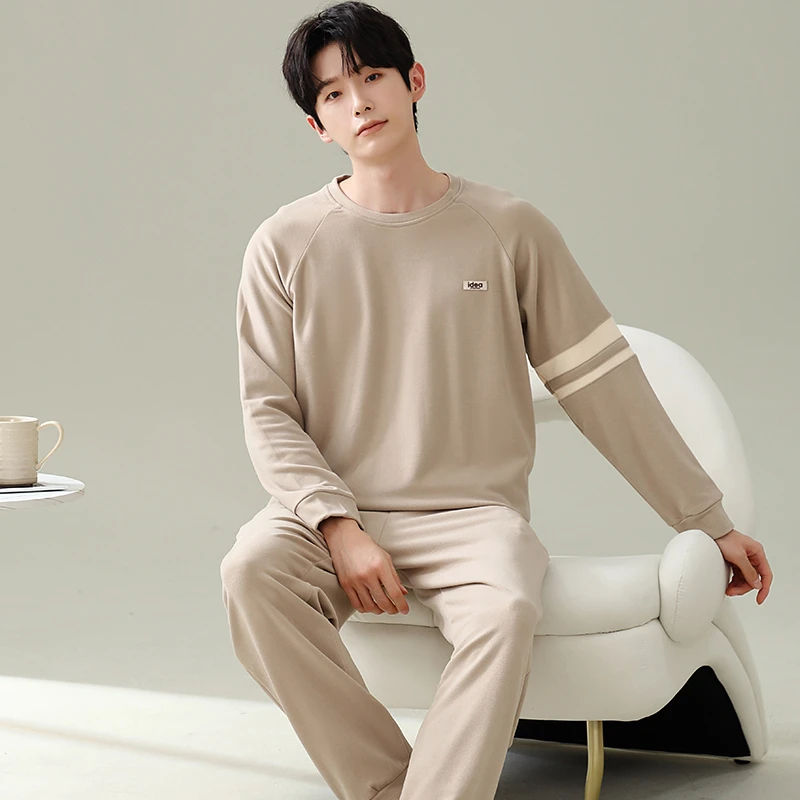 秋冬男士双面德绒圆领套头束口运动版可外穿加大码睡衣家居服套装
