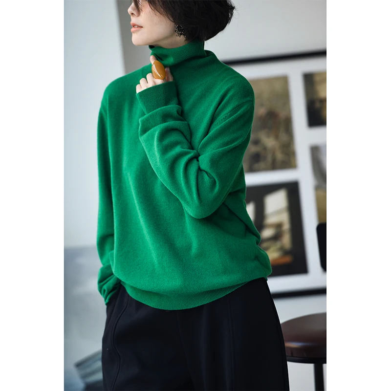 M8796C 韩版简约百搭打底外穿高领100%纯羊毛毛衣女秋冬 米可可