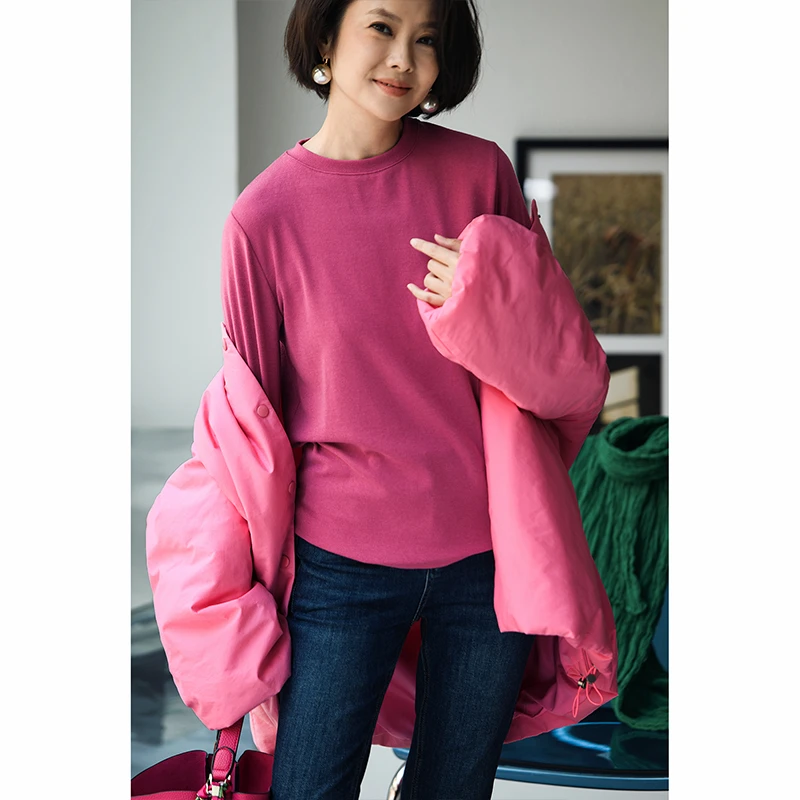 特●T18553 文艺简约基础百搭圆领素款修身高弹打底T恤女 米兰宣言