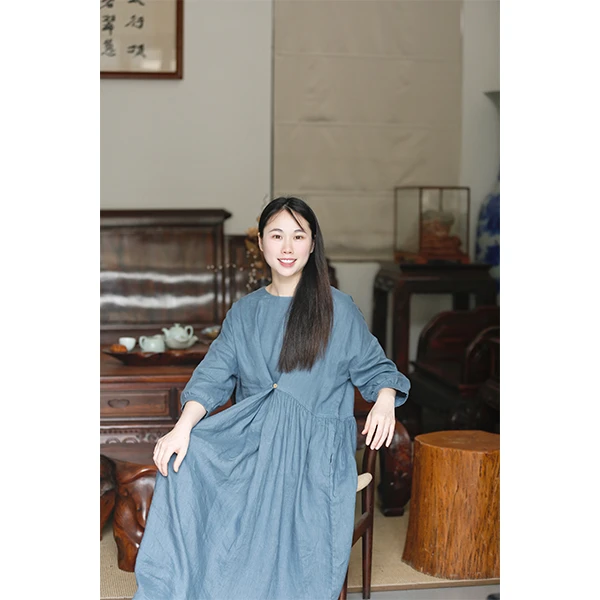 如素慢衣文艺亚麻七分袖连衣裙33208