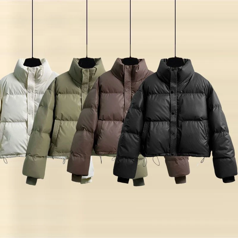 免洗PU皮新款棉服女短款2024新款宽松加厚面包服小个子棉袄外套潮