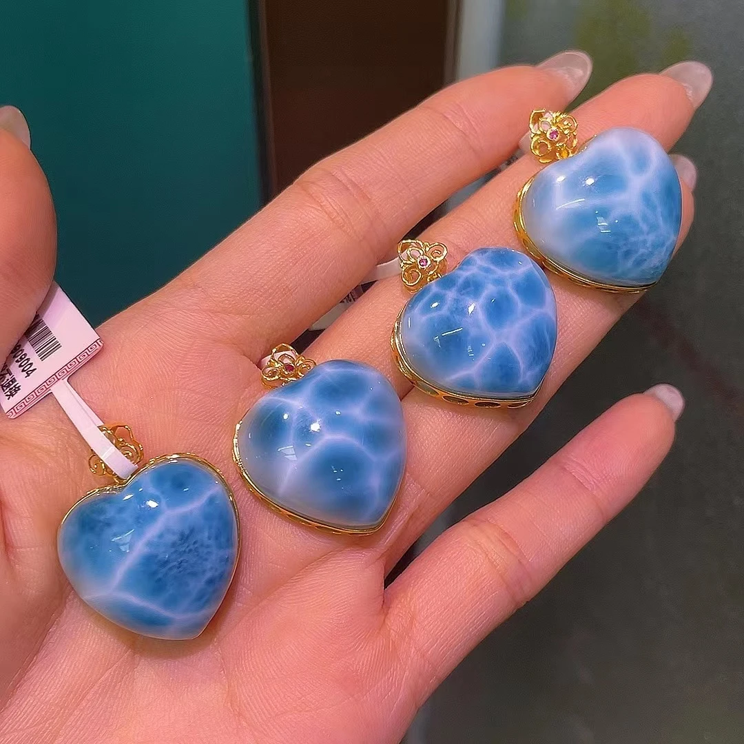 【桃总推荐】18K围镶海纹石爱心形吊坠多样性发一件ZY30909004