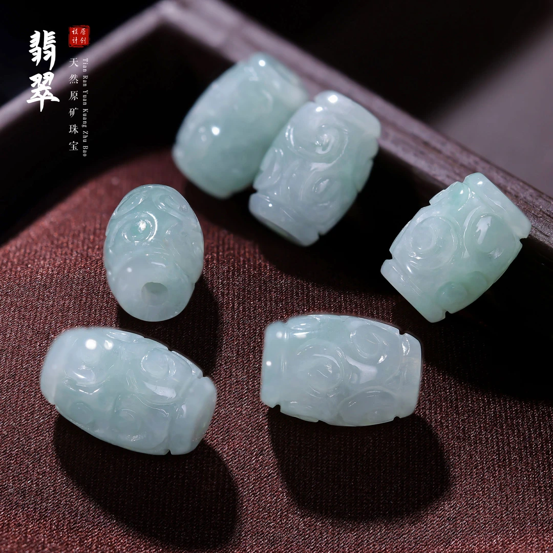 【桃总推荐】翡翠回纹雕刻桶珠单珠配饰多样性发一件@@ZY30918005