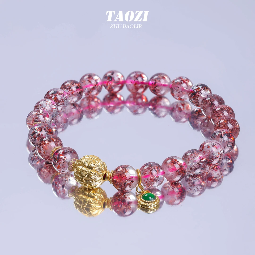 【桃总推荐】18k金草莓超七7mm圆珠手串@@ZY40924020