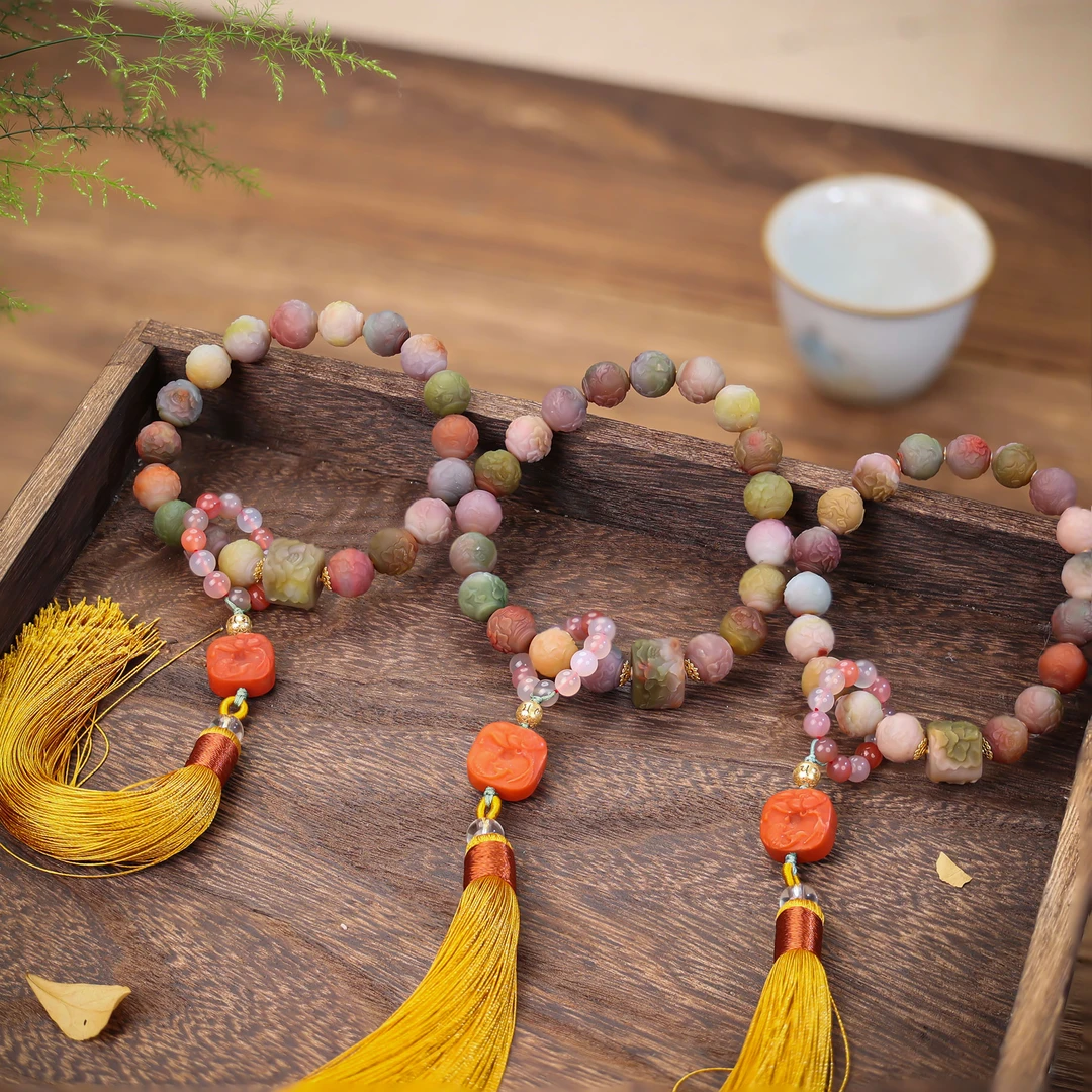 【桃总推荐】18k盐源雕刻凤穿18子手持挂件多样性发一件ZY31029003