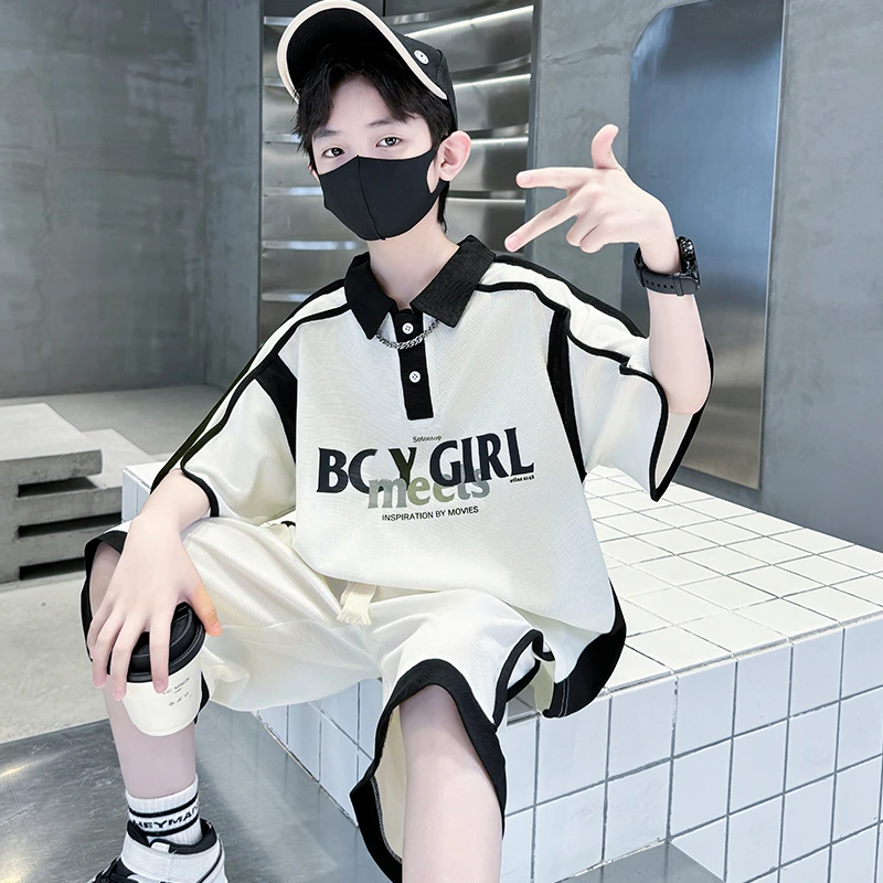 男童夏款POLO衫套装2024新款夏季短袖中大童洋气男孩夏装两件套潮