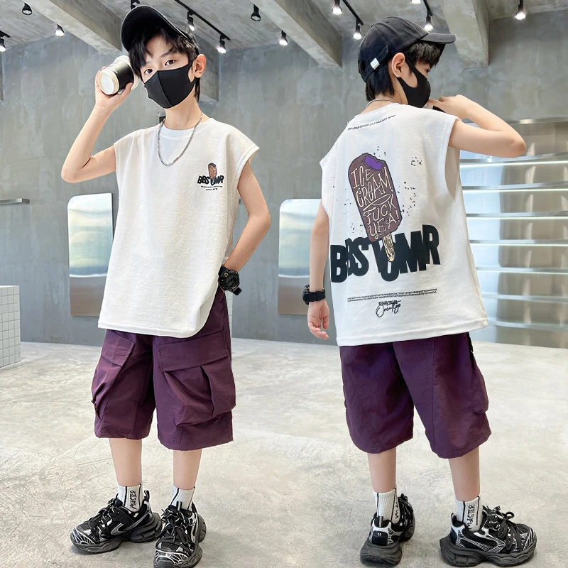 男童夏装背心套装2024新款夏季中大儿童男孩薄款无袖帅气时髦潮酷